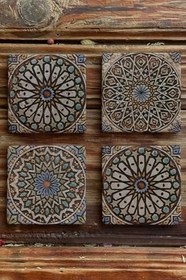 Resim Oscar Stone Decor Baskılı Doğaltaş Bardak Altlığı 4'Lü 4Dsn-249 