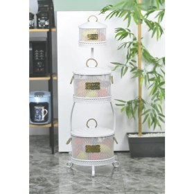 Resim Evistro Metal Standlı 3 Katlı Delikli Patates Soğan Sarımsak Kovası Beyaz 