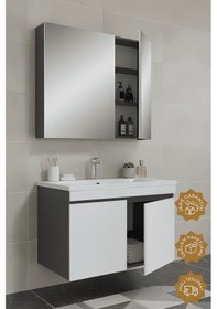 Resim Teta Home Tokyo 65 Cm Mdf Banyo Dolabı Seti Antrasit-beyaz Antrasit - Beyaz 