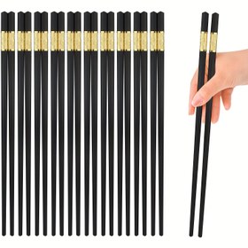 Resim 10 Çift Kaydırmaz Fiberglas Çubuklar, Tekrar Kullanılabilir Çubuklar, Hediye Seti, Bulaşık Makinesinde Yıkanabilir, Temizlemesi Kolay, Siyah, Ev Otel Restoran Yemek Araçları İçin 