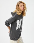 Resim Şardonlu Kolej Kapşonlu Sweatshirt Rahat Kalıp Uzun Kollu 