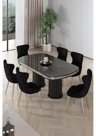 Resim Canisa Galya Serisi Lak Panel 90x168 Sabit Sonata Mutfak Masa Takımı 6 Siyah Sandalye Sonata Masa Siyah Sandalye 
