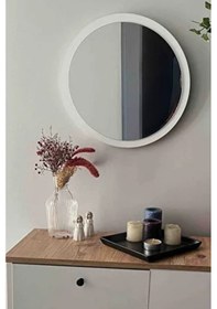 Resim 60 Cm Çap Banyo & Makyaj Aynası Yuvarlak Antre Hol Koridor Duvar Salon Mutfak Ofis Dekoratif Ayna - Beyaz Beyaz 