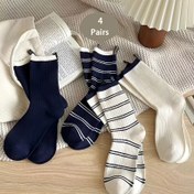 Resim 4 Çift YC Şık Diz Boyu Çift Çorap, %97 Polyester %3 Spandex, Çizgili Desen, Örme Kumaş, Elde Yıkama/Kuru Temizleme 