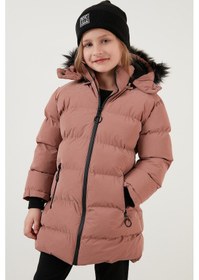 Resim Lela Yakası Suni Kürklü Peluş Astarlı Çıkarılabilir Kapüşonlu Dar Kesim Kışlık Kız Çocuk Mont 5760002 Pudra 