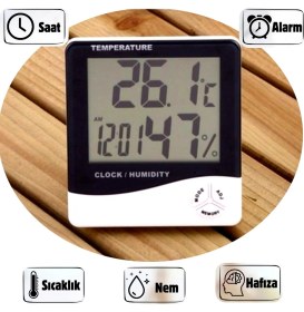 Resim Dijital Oda Termometresi Sıcaklık ve Nem Ölçer Masa Saati Alarm Oda Termometre Sıcaklık Ölçer 