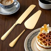 Resim 2'li Altın Renkli Tırtıklı Kenarlı Pasta Açma Seti, Düğün Pastası Kesme Seti - Bulaşık Makinesinde Yıkanabilir, Restoranlar, Evler, Mutfaklar, Oteller, Noel, Şükran Günü, Pizza için Uygun 