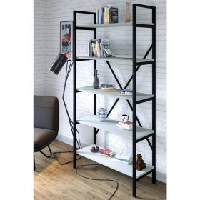 Resim Ceramical Metal Ayaklı 5 Raflı Kitaplık - 90x180cm - Beyaz 