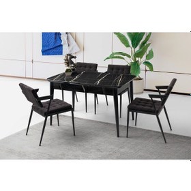 Resim Kelebek Sonata Ahşap Salon Yemek Masa Sandalye Takımı 4 Sandalyeli Ortadan Açılır Büyüyen Mermer Desen 