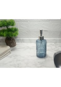 Resim Cam Sıvı Sabunluk,kristal Desenli Mavi 300ml Banyo Seti 6,8x17, 