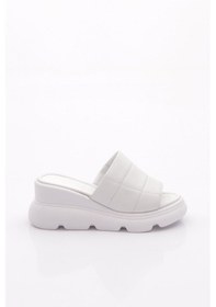 Resim Dgn 020-10765 Kadın Kalin Taban Terlik Beyaz 