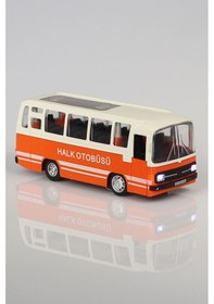 Resim Nostalji Halk Otobüsü Çek Bırak Oyuncak Araba 15 Cm Turuncu Sesli Ve Işıklı Farlar 