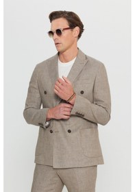 Resim AC&Co / Altınyıldız Classics Erkek Vızon Yünlü Slim Fit Dar Kesim Kırlangıç Yaka Desenli Torba Cepli Kruvaze Takım Elbise Vizon 