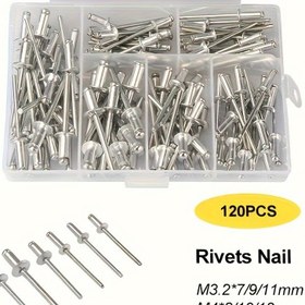 Resim 120 adet perçin - Yaylı perçin pense için uygun - Sağlam metal birleştirme ve genel yüzey işleme için dayanıklı metal alaşım el aletleri (Not: Perçin pensesi dahil değildir) 