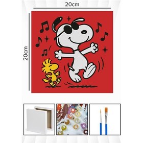 Resim Sayılarla Boyama 20x20 Cm Tuval Seti Fırça Boya Dahil Çıtaya Gerili - Snoopy Dans 