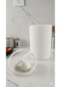 Resim Modern Geometrik Dokulu Döner Kapaklı Masaüstü Çöp Kutusu- 18 Cm Beyaz 