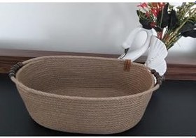 Resim Oval Hasır Sepet Düzenleyici Organizer Hediyelik Mutfak - 31X18X12Cm Siyah 