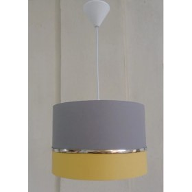 Resim Onay Gri Sarı M-630 Kumaş Kaplama 2.li Set Yatak Odası Genç ve Çocuk Odası Avize ve Abajur Seti 