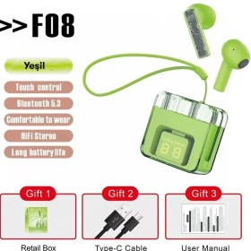 Resim Zengezur Karler Bass F08 Dijital Şarj Göstergeli Tws Bluetooth Kulaklık - Yeşil 