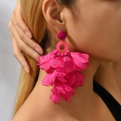 Resim Hot Pink Exaggerated Fabric Flower Petal Decor Dangle Earrings Elegant Bohemian Style Vacation Stage Female Ornaments 