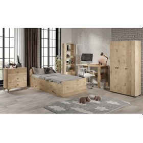 Resim Selen Çocuk Odası Takımı Meşe - 5 Parçalı Tamamı 1. Kalite Mdf Meşe 