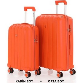 Resim Mçs Bavul Orta Ve Kabin 2li Set Kırılmaz Silikon Valiz V305 Portakal Portakal 