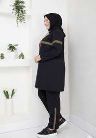 Resim CNG MODA Büyük Beden Kadın Kapüşonlu Sim Şeritli Eşofman Takımı 