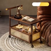 Resim Altın Detaylı Modern Mobil Yan Masa - Vintage Tarzı Ahşap Çay Arabası, Kahverengi Ağaç Çerçevesi, Kolay Hareket İçin Tekerlekler, Kahve, Kitaplar ve Dekor İçin İdeal, Dekoratif Depolama | Altın Mobilya | Dayanıklı Ağaç, Dekoratif Yan Masa | Modern Yan Masa | Dayanıklı Ahşap Mobilya 