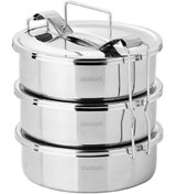 Resim abnturk 5-6 Kişilik Çelik Sefer Tası 18x7cm 3 Kaplı Isıtılabilir Yemek Taşıma Kabı 1330ml x3=4 LT Yaylı Kulp 