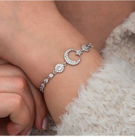 Resim Gümüş Zirkon Taşlı Ay Yıldız Kadın Bileklik Gümüş - Rose Gold 