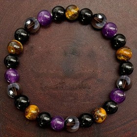 Resim Bohemian doğal taşlı, el yapımı boncuklu elastik bileklik - ayarlanabilir unisex aksesuar, her türlü etkinlik için ideal hediye 