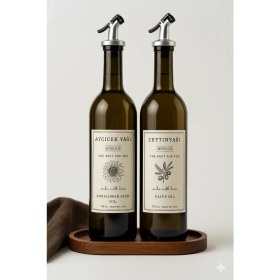 Resim Büyülü Home Ahşap Stantlı 2 Li 750 ml Zeytinyağı Ayçiçek Yağı Sisesi Yağlık Yağdanlık 