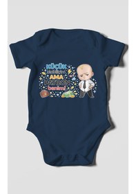 Resim Morivokids Küçük Olabilirim Ama Patron Benim Kısa Kollu Bebek Body Lacivert 