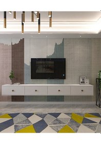 Resim Tda2401bg - Zuzu Double Duvara Montaj Tv Stand Beyaz-gold 240cm Beyaz 