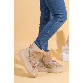 Resim Getcho Pelomi Kadın Kalın Taban Paraşüt Kumaş Bej Kar Botu 