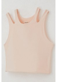 Resim Breeze Kız Çocuk Crop Tişört Çift Askı Omuz Detaylı 9-16 Yaş, Somon Somon 