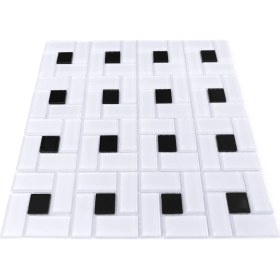 Resim MozaiKristaL Mutfak Tezgah Arası ve Yaşam Alanlarının Tüm Yüzeyleri Için Kristal Cam Mozaik. Renk: Beyaz-Siyah. Cam Ölçüleri: 23X23X48X4 Mm. File Ölçüsü: 30X30 Cm. ( 1 Koli=11 File Karo=1 M2 Fiyatıdır ) 