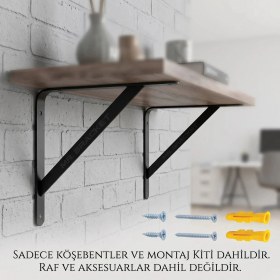 Resim Mr.Bracket 20X20CM Orta Yük 2 Ad. Siyah Modern Raf Altı Tutucu Ayak - Metal L Demir Duvar Montaj Destek Aparatı 