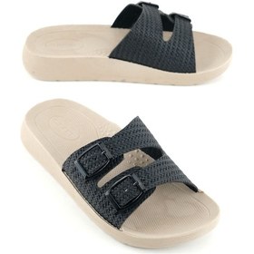 Resim Gezer Kadın Yazlık Pu Rahat Taban Suni Deri İki Toka Ayarlanabilir Günlük Terlik Siyah 