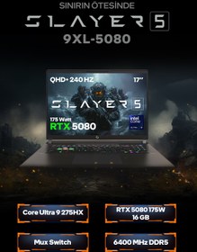 Resim Game Garaj Slayer5 9XL-5080 C3 Ultra 9 275HX 17" 64 GB RAM 2 TB SSD RTX5080 QHD+ IPS 240Hz FreeDOS Gaming Laptop-Çanta 