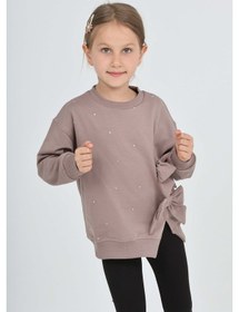 Resim Toontoy Kız Çocuk Taşlı Fiyonklu Sweatshirt Koyu Kahverengi 