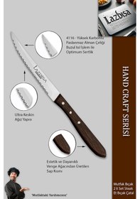 Resim Lazbisa Myt-058 Hand Craft Serisi Setak Et Bıçağı 2 Li Mutfak Bıçak Restoran Et Steak Bıçak Ahşap 