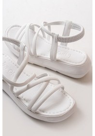 Resim 841-841 Beyaz Lastikli Günlük Kadın Sandalet Bej 