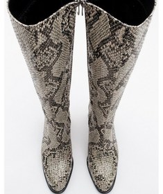 Resim Luvi Shoes Elly Siyah Beyaz Desenli Kadın Kalın Topuklu Çizme Siyah - Beyaz 