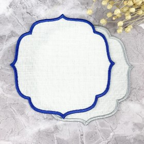 Resim Weare2 Mavi ve Gümüş Gri Renkli Nakışlı 2'li Kokteyl Peçetesi 