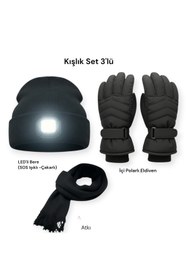 Resim Mustran M Beden İçi Polarlı Motosiklet Kar Kayak Eldiveni+ Bere+ Atkı 3lü Kışlık Set Kafa Bandı Hediyeli 