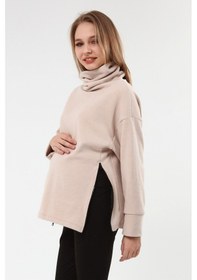 Resim Luvmabelly Myra4283 Fermuarlı Hamile Sweatshirt -Bej 
