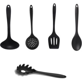 Resim 5 Parça Silikon Mutfak Seti, Yanmaz ve Yapışmaz, Şık Siyah Tasarım 