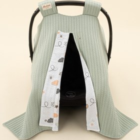 Resim Puset Örtüsü - Çift Taraflı - Mint Örgü - Kuş 