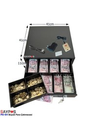 Resim 6 Banknot Gözlü Kolay Açma Buton Ve Adaptörlü, Anahtardan Açılır Para Çekmecesi 41x41x11cm 